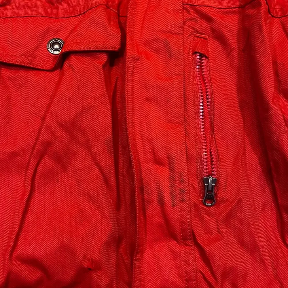 L.L. Bean Boys Hooded Winter Parka Red Orange Plaid Lined‎ Jacket Size L 14-16